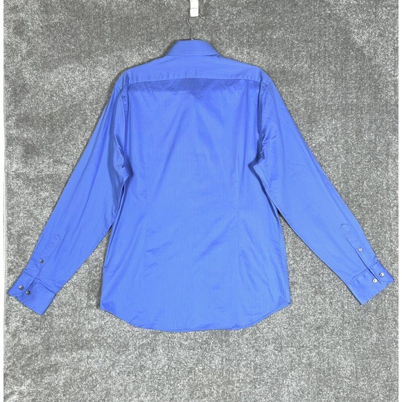 Vintage Express 1MX Fitted Long Sleeve Button Shirt Mens Size Large Stretch Blue - Picture 2 of 7